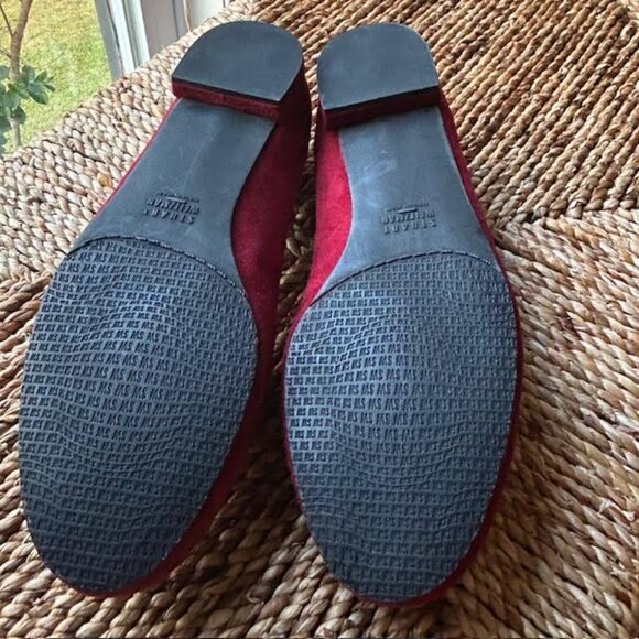 Stuart Weitzman Womens Loafers Lys Scarlet Red Flats Fleur De Lis Suede - Picture 5 of 9